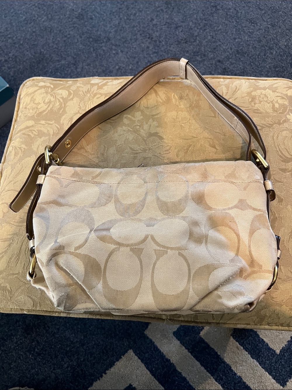 Coach Signature Stripe Demi Pouch Shoulder Bag Beige & Brown